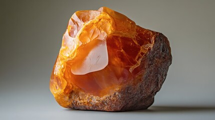 A stunning piece of carnelian, with its rich orange color and smooth polished surface, on a simple background.