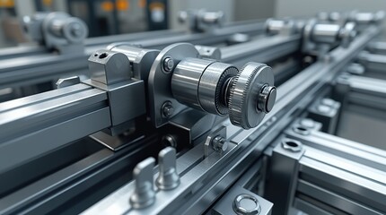 Fototapeta premium Close-Up of Linear Motion System Components Reflecting Industrial Precision and Technology