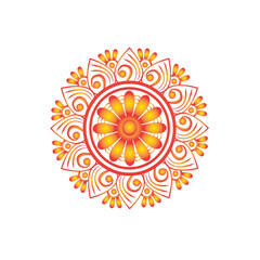 Vibrant mandala design with intricate floral patterns and warm color palette