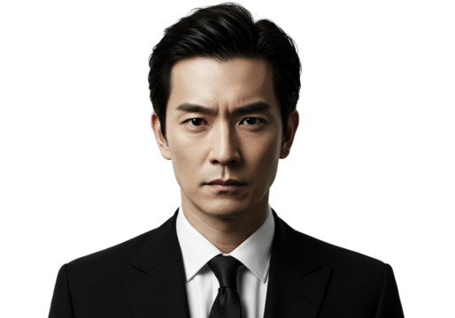 Serious Asian Businessman Portrait Black Suit Professional face dark male model style image formal  