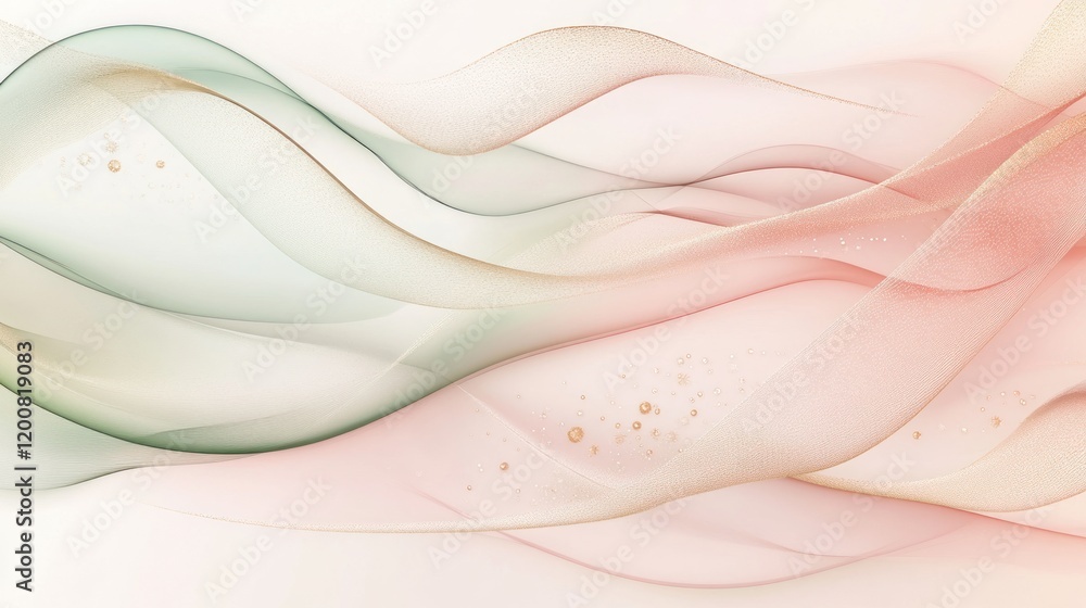 Poster abstract pastel wave background with soft flowing lines and subtle gold sparkle.