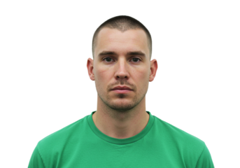 Portrait of a Young Man Serious Expression Green Shirt Studio Shot Guy Male Face Head Look Model    