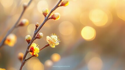Fototapeta premium Delicate Spring Flowers with Airy Bokeh Light in Fresh Background