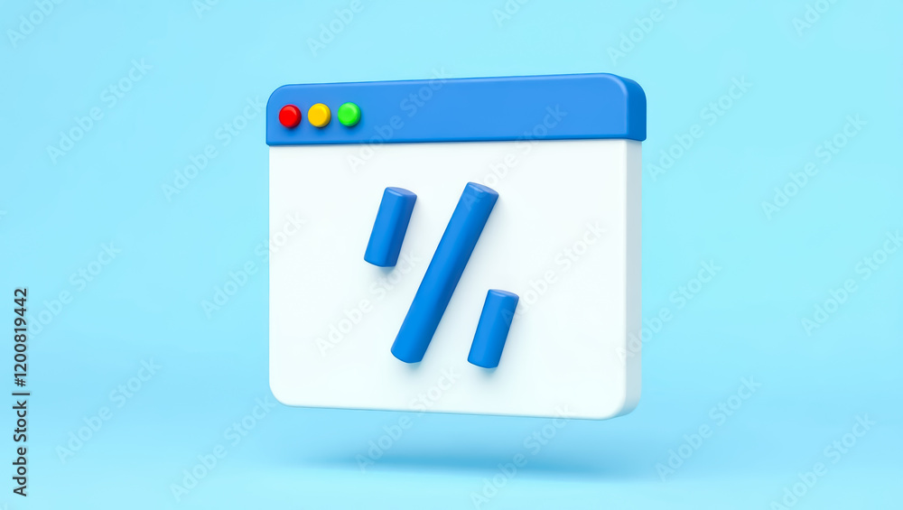 Poster 3d render of a playful browser window displaying a percentage symbol