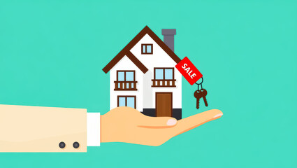 hand presenting a house model for sale with keys