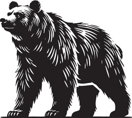Black Color Grizzly Bear Silhouette Vector Illustration, Solid White Background