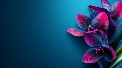 Vibrant Purple Orchids Against a Deep Blue Background