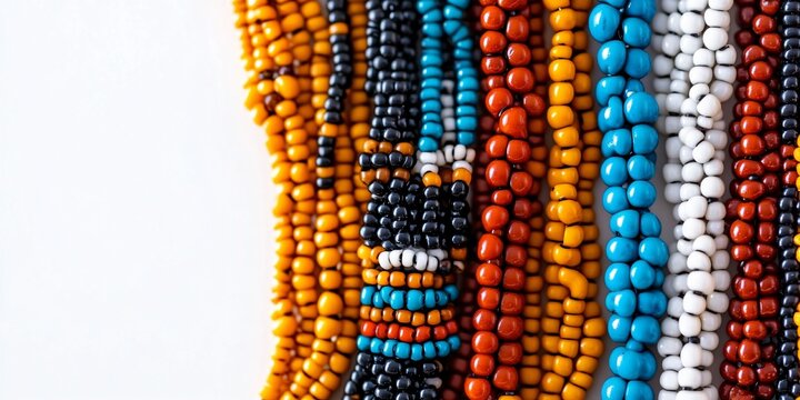 Artistic display of colorful African beaded jewelry, perfect for holiday designs, craft promotions, or lifestyle blogs celebrating creativity and craftsmanship.