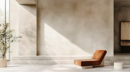 Modern Concrete Interior with Stark Blank Wall and Minimalist Design