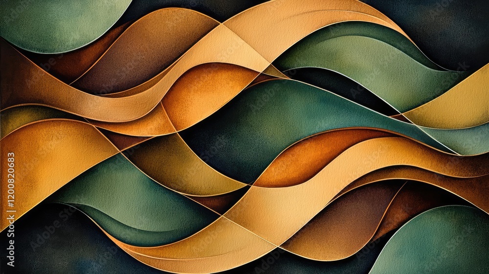 Aufkleber leafy watercolor concept. dynamic abstract waves in green and gold create a mesmerizing visual exper