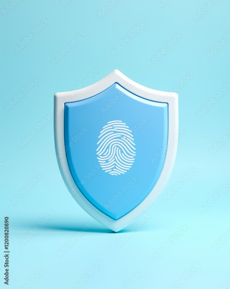 Aufkleber 3d render of a blue shield with fingerprint symbolizing digital security and privacy