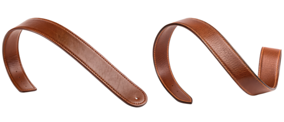 Two brown leather straps isolated with transparent background