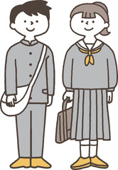 並んで立つ制服を着た男女単色