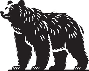 Black Color Grizzly Bear Silhouette Vector Illustration, Solid White Background