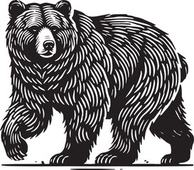 Obraz premium Black Color Grizzly Bear Silhouette Vector Illustration, Solid White Background
