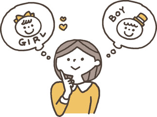 赤ちゃんの性別について考える女性単色