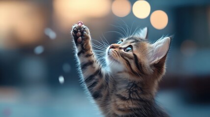 Humorous image of cat playfully batting at pink sapphire ring.