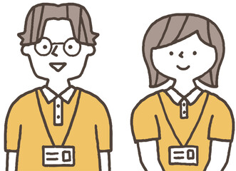正面を向く介護職員単色