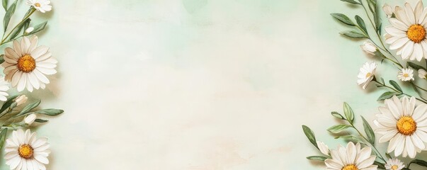 Floral watercolor idea. Beautiful daisies frame a soft green background, perfect for spring-themed designs.