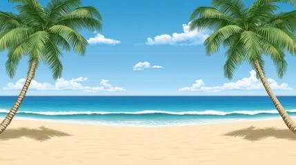 Idyllic Tropical Beach Scene with Two Majestic Palm Trees Framing the Ocean