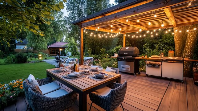 backyard bbq & dinner party under pergola - outdoor living spaces