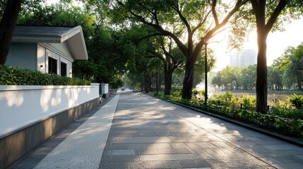 Obraz premium Sunlit Pathway Through Lush Park
