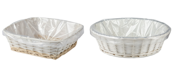Two white wicker baskets isolated with transparent background