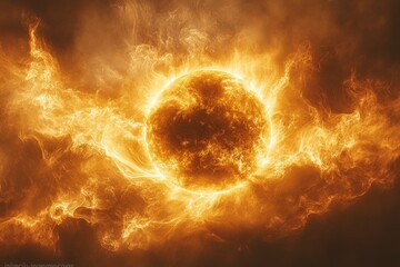 Fiery sun, swirling plasma, cosmic energy.