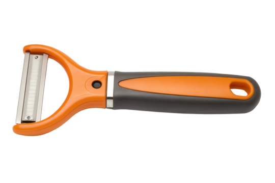 Orange and gray vegetable peeler isolated with transparent background