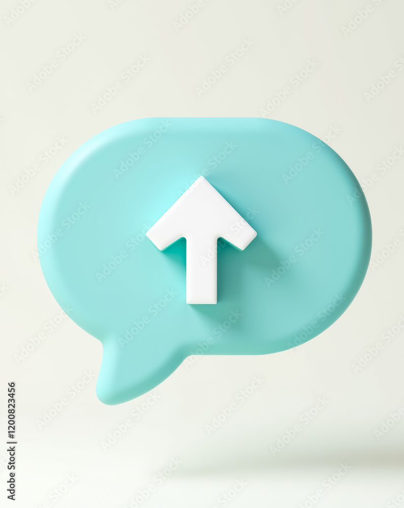 Aufkleber 3d render of a teal speech bubble with an upward-pointing white arrow
