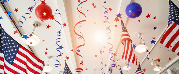 Obraz premium Festive decorations for Independence Day in community hall, celebration