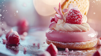 A delicious assortment of cupcakes and strawberry cake with whipped cream, decorated with fresh berries