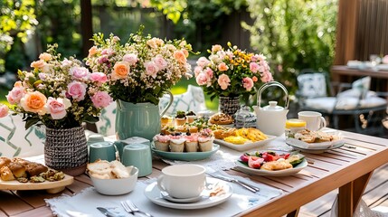 elegant outdoor brunch table setting - pastel colors