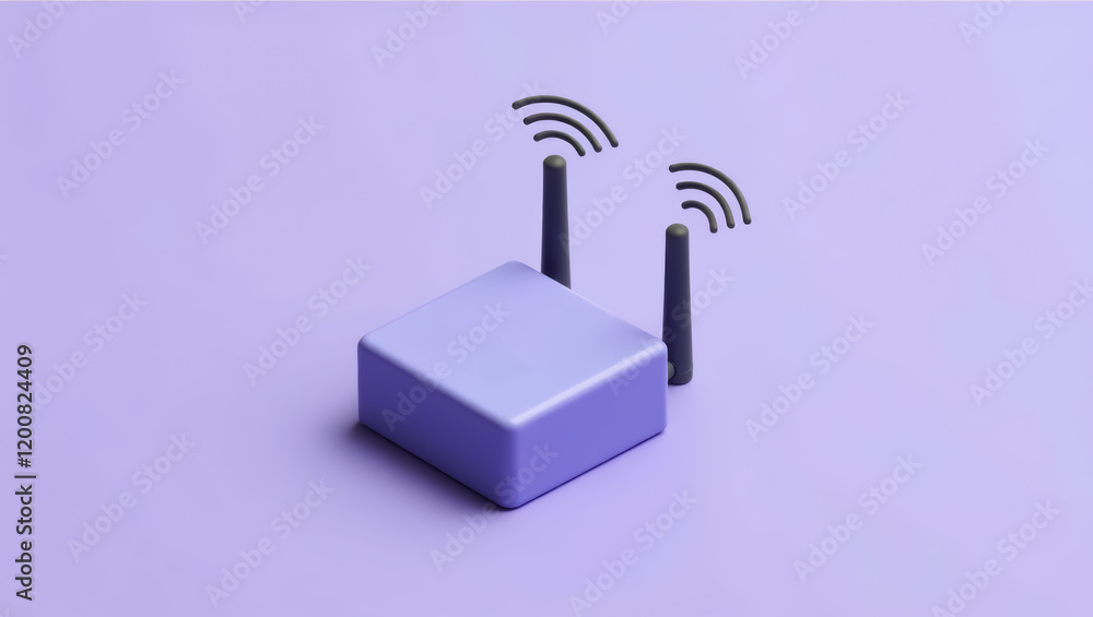 Aufkleber purple cube-shaped wifi router with two antennas transmitting wireless signals