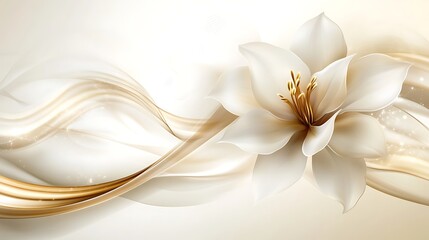 Elegant White Flower with Golden Swirling Background