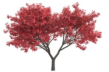 Vibrant Red Tree Isolated on White Background