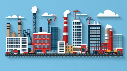 Fototapeta premium Industrial Cityscape A Stylized Illustration of Urban Manufacturing and Industry