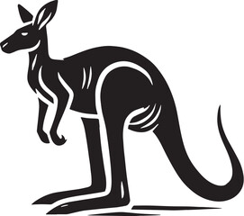 Black Color Kangaroo Silhouette Vector Illustration, Solid White Background
