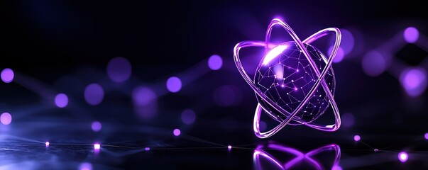 A vibrant atomic model in purple hues, representing advanced scientific concepts.