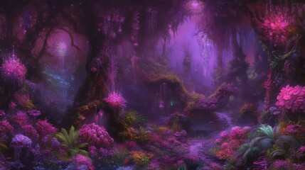 Enchanting Purple Forest Mystical Glow Fantasy Landscape