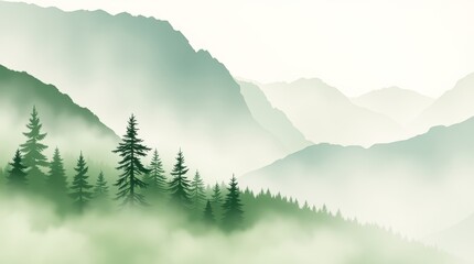 Fototapeta premium Foggy watercolor mountains, hills and trees. mountains in the fog