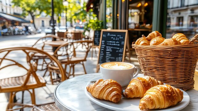 parisian cafe croissants & latte coffee - parisian cafe culture