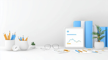 modern workspace with stationery, tablet, and plants for productivity