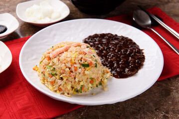 Crabmeat, Egg, Vegetable Fried Rice with Jjajang Sauce