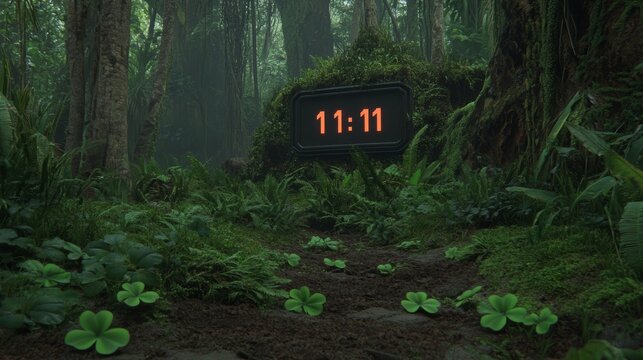 Enigmatic 1111 Clock in Lush Jungle Setting