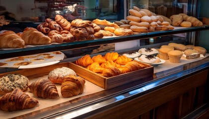 Fototapeta premium A sweet pastry display of fresh baked goodness