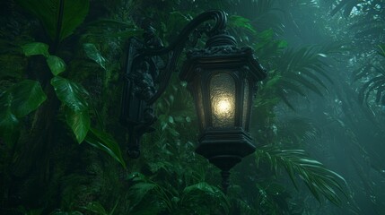 Enigmatic Lantern Illuminates Lush Rainforest Path