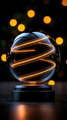 Obraz premium Elegant glass orb with illuminated spirals glowing against a dark background.