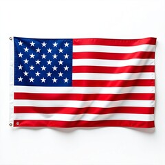 Fototapeta premium American flag waving on white background for marketing campaigns, patriotic advertising, and corporate branding with copy space for text, perfect for website hero image or social media post with