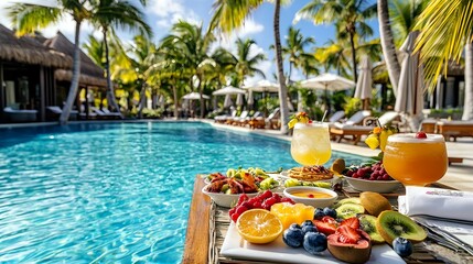 tropical poolside fruit platter & cocktails - luxury travel